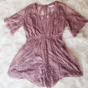 As you wish embroidered lace romper in Muave